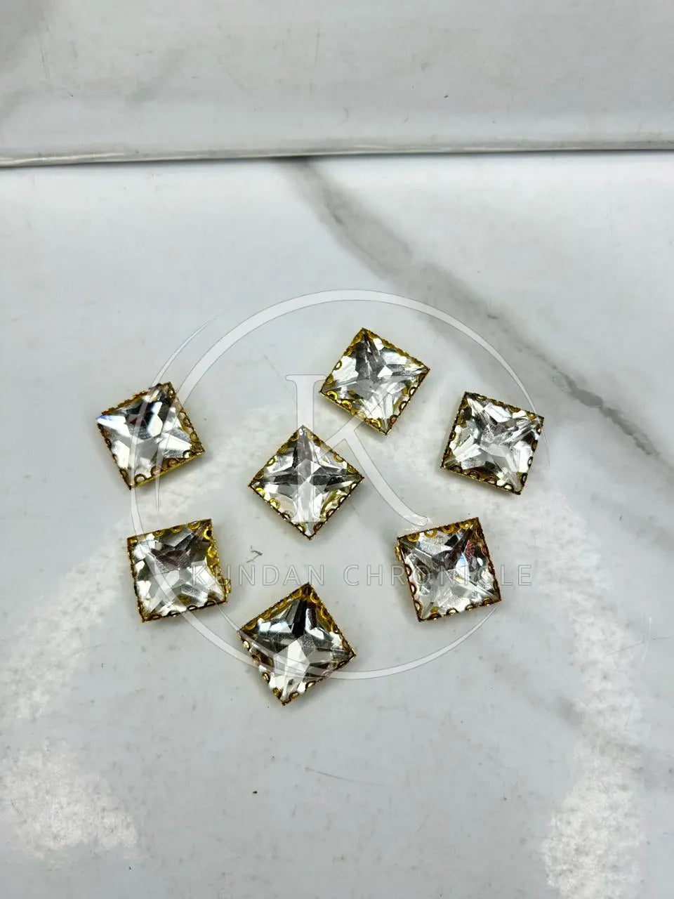 Silver-Gold Base Square-Stone 12/12 ( 6Pcs )