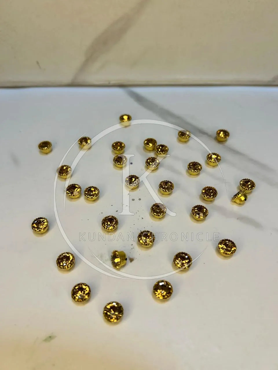 Champagne Gold BaseRound-Glass Stone Small(12Pcs)