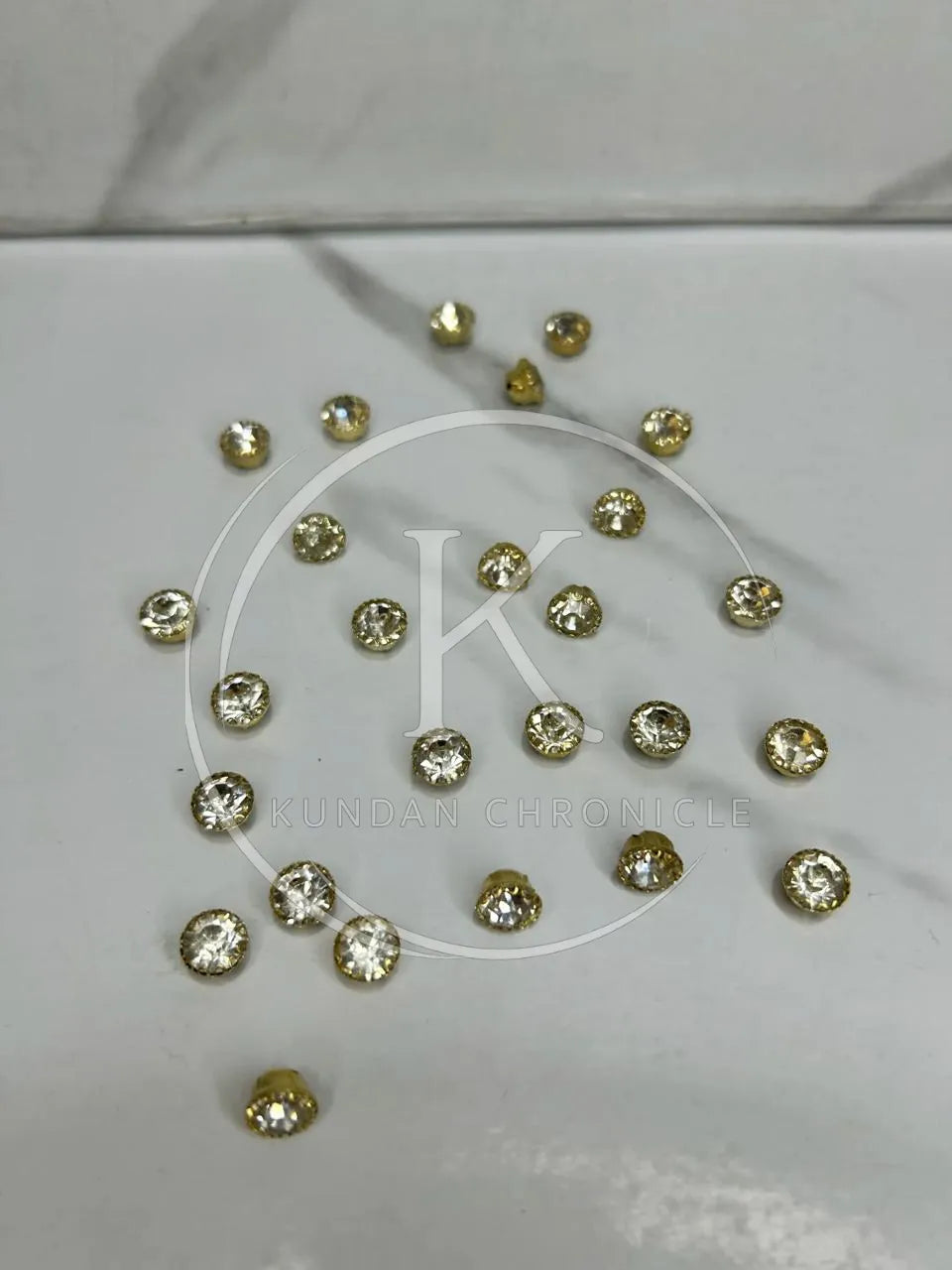 Silver- Gold Base Round-Glass Stone Small(12Pcs)