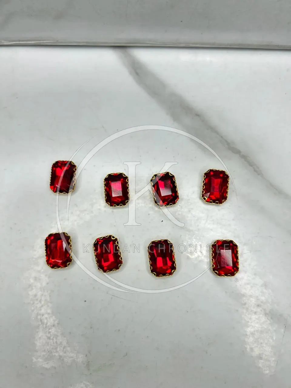 Red Rectangular-Stone Medium ( 6Pcs )