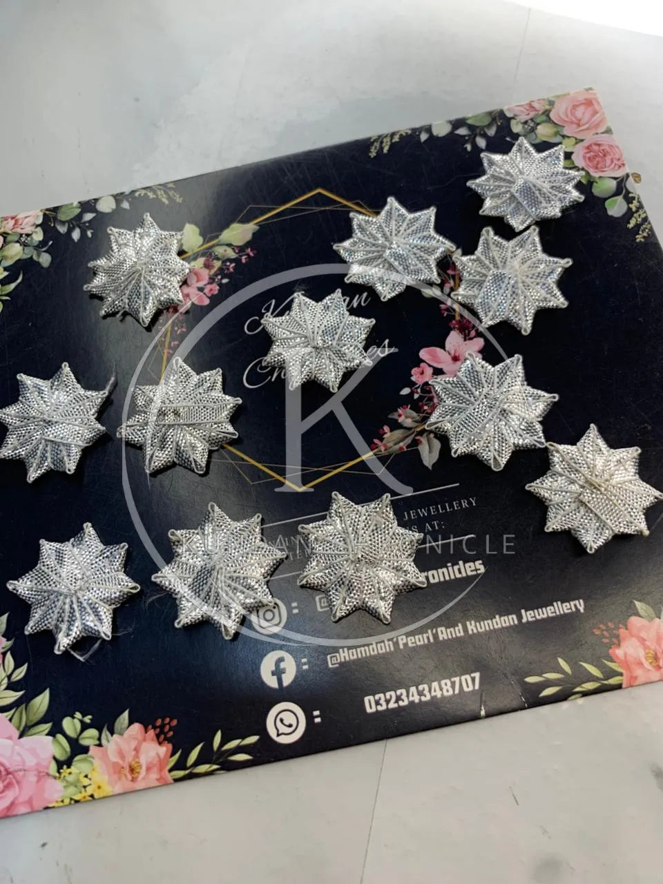 Bukram Silver Gotta Flowers (Small)-12Pcs