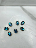 Deep Sea Blue Oval-Stone Golden Base Medium ( 6Pcs )