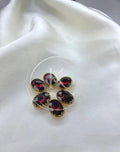 Maroon Oval-Stone Golden Base Medium ( 6Pcs )