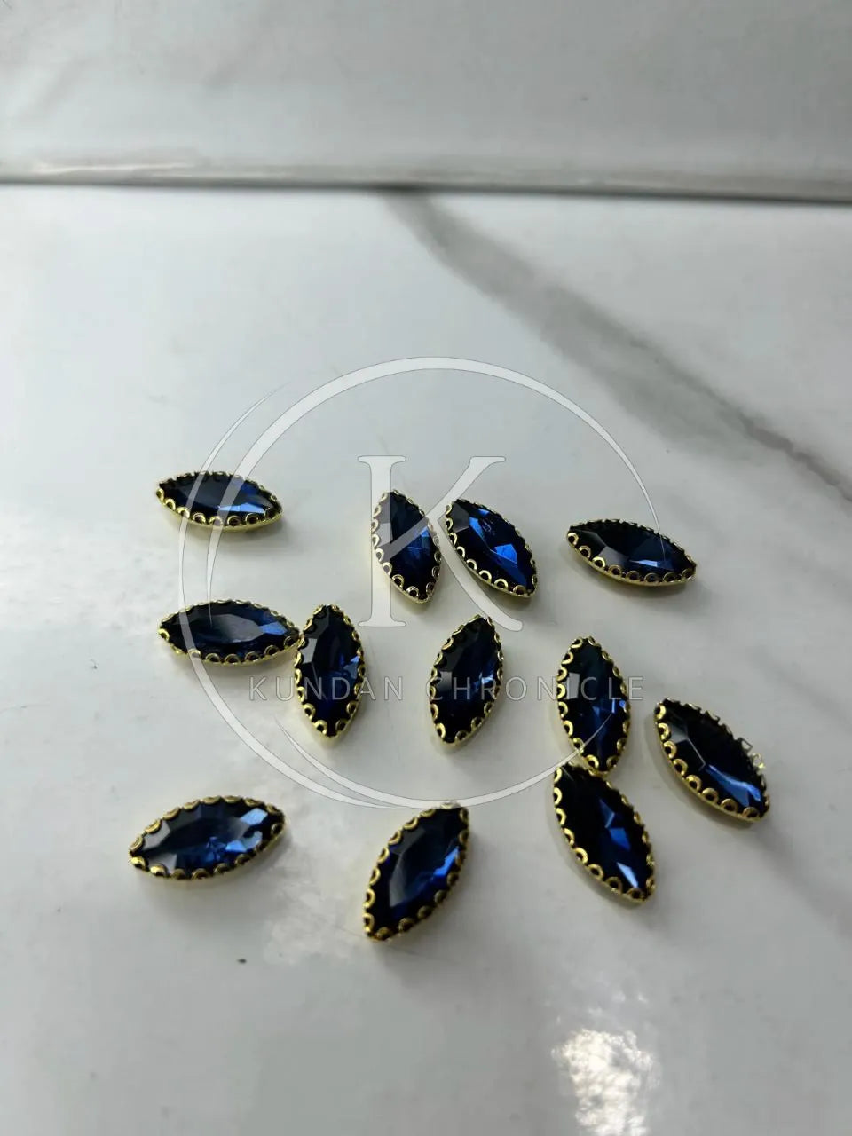 Dark Blue Boat-Shape Glass Stone (Regular)-12Pcs