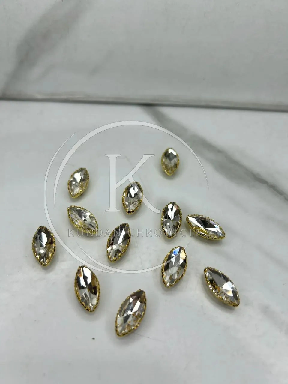 Silver-Gold Base Boat Shape Glass Stone (Regular)-12Pcs
