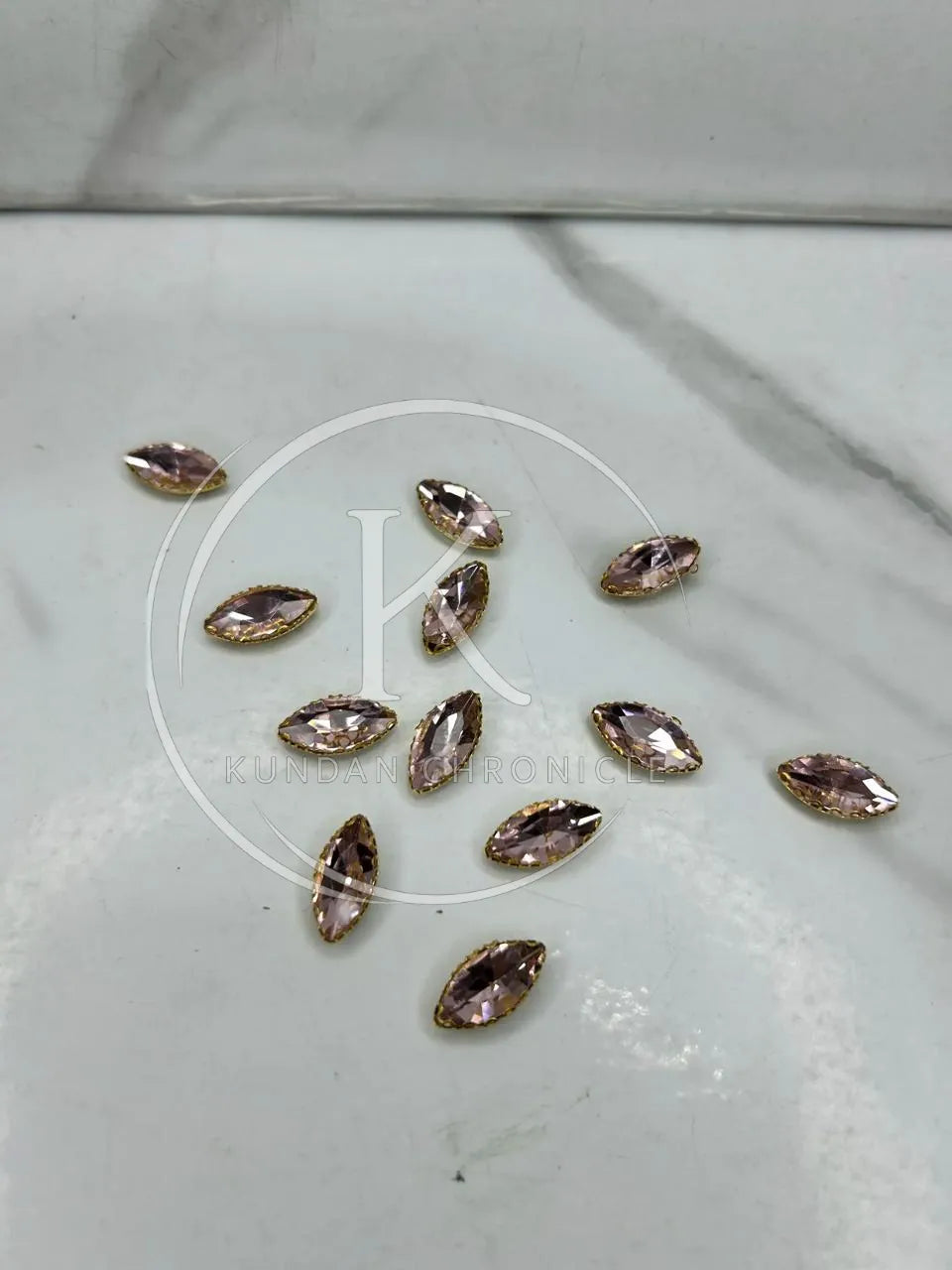 Baby Pink Boat-Shape Glass Stone (Regular)-12Pcs