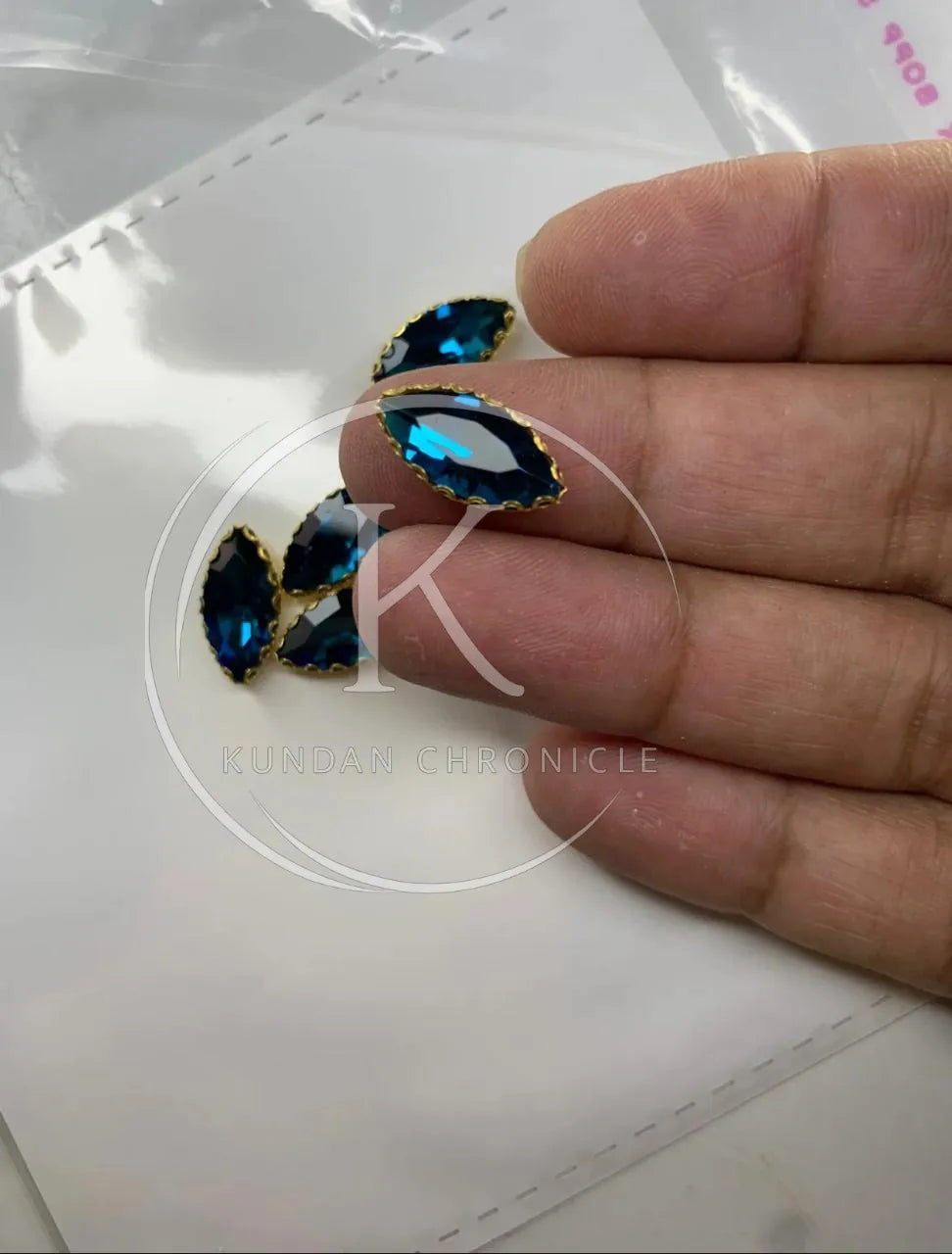 Blue Boat-Shape Glass Stone (Regular)-12Pcs