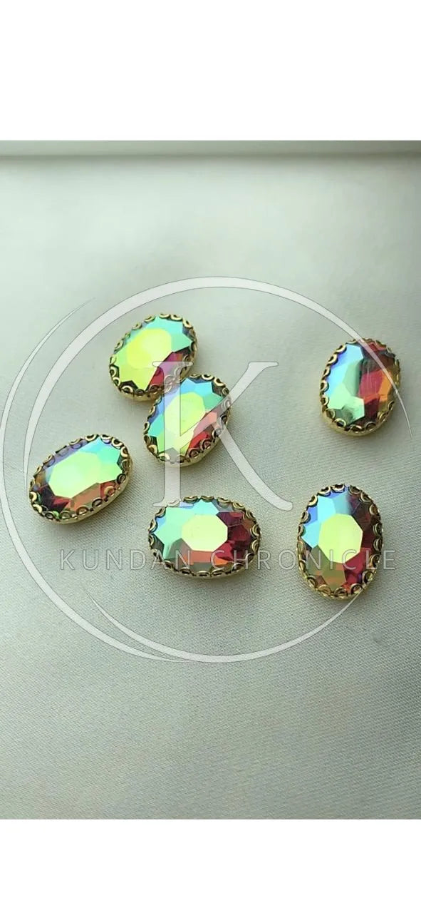 White Multi Oval-Stone Golden Base Medium ( 6Pcs )