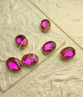 Shocking Pink Oval-Stone Golden Base Medium ( 6Pcs )