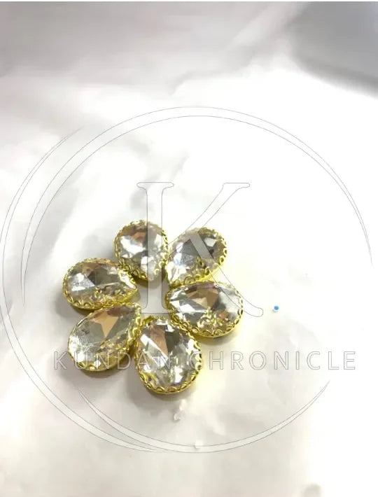 Silver-Gold Base Tear-Drop Stone(6Pcs)