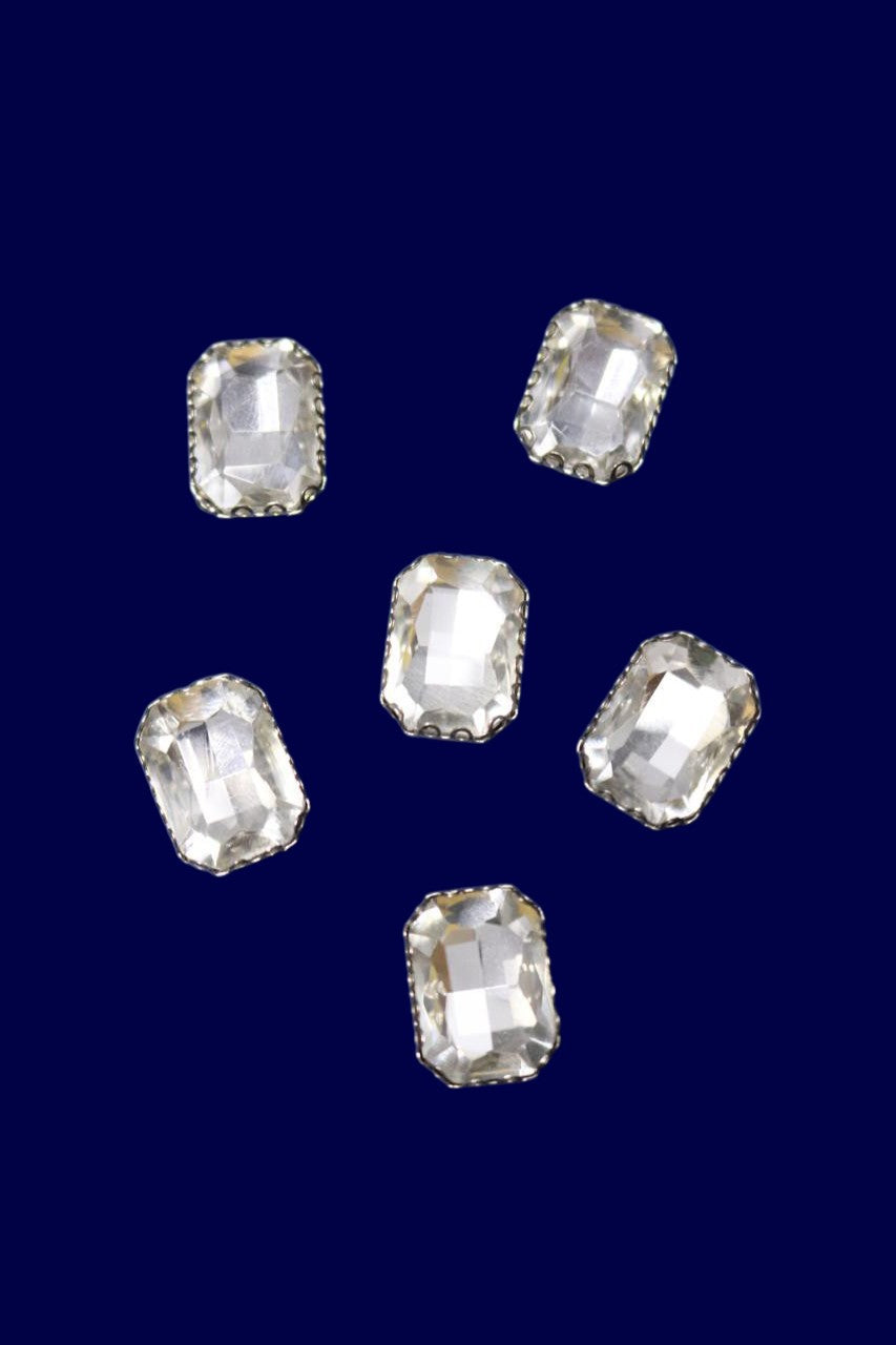 Silver Medium Rectangular Stone-6 pcs