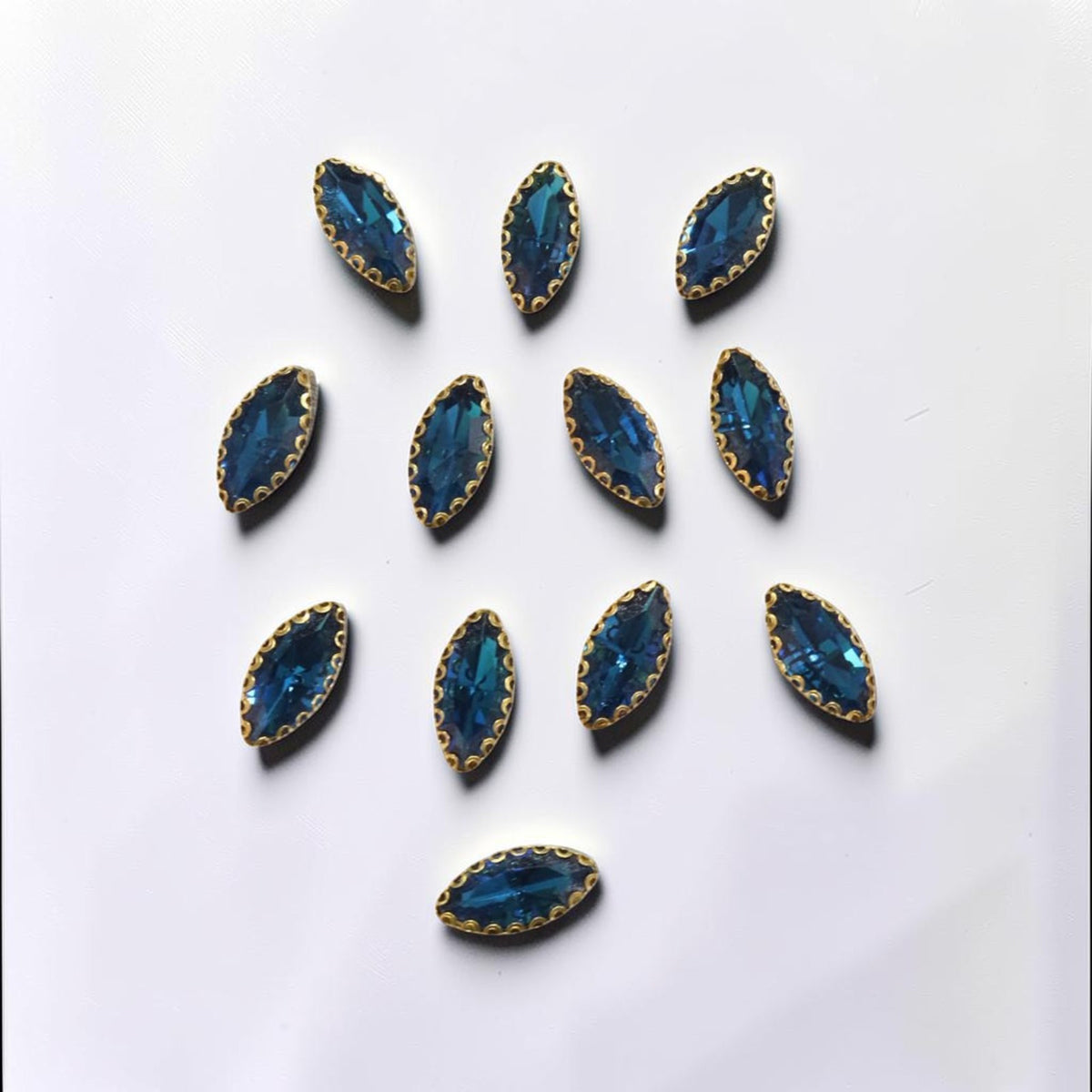 Zinc Blue Boat Shape Glass Stone-12 Pcs