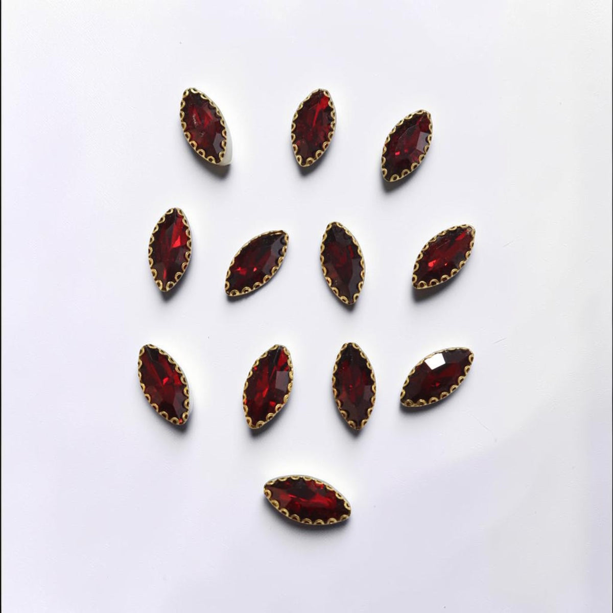 Maroon Boat Shape Glass Stone-12 Pcs