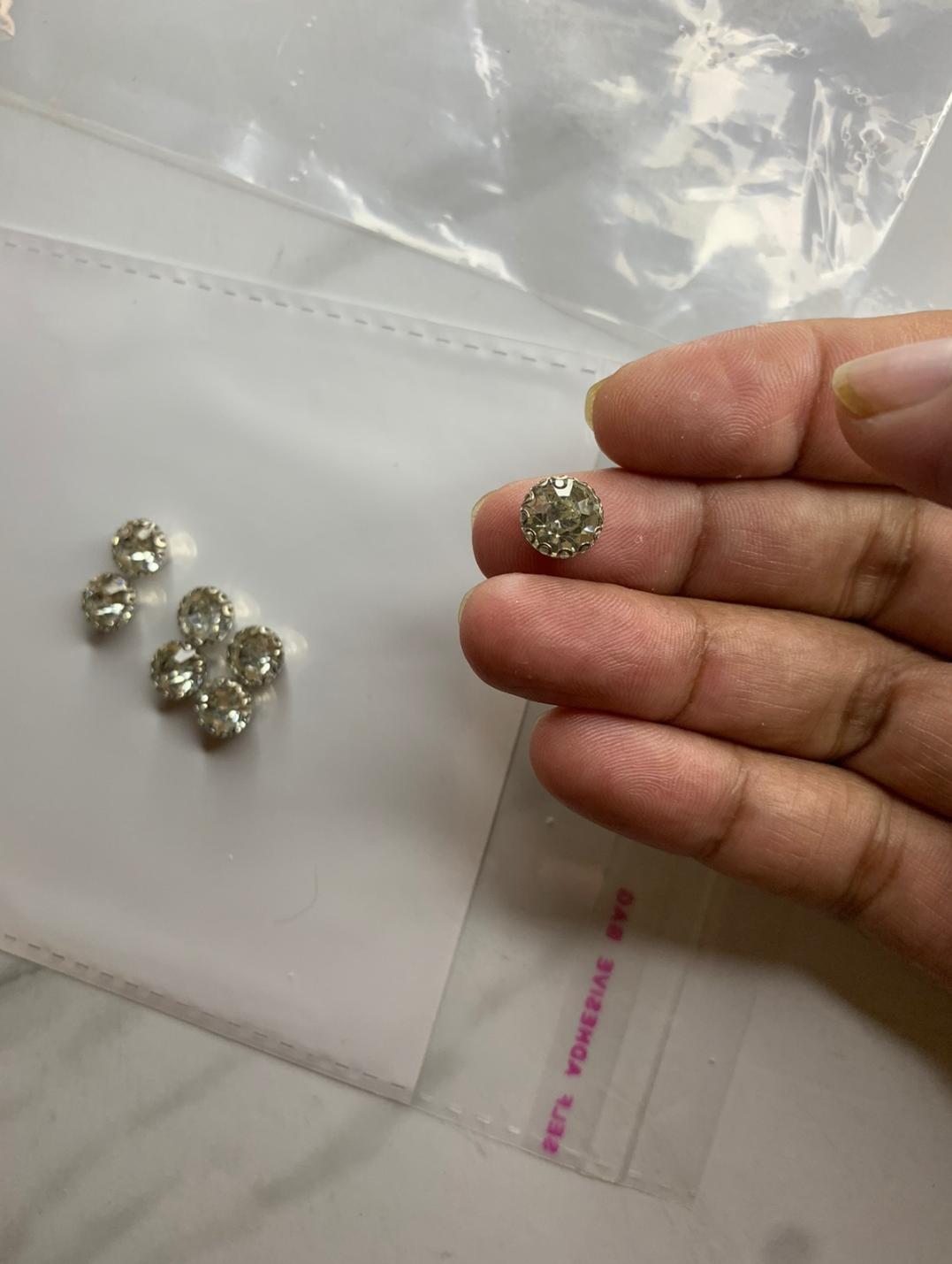 Silver Round Glass Stone Small-12 pcs